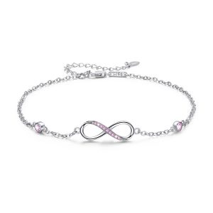 Tobillera con símbolo de amor sin fin de plata de ley, tobillera con cadena ajustable para mujer