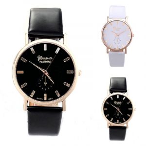 Reloj con correa de cuero Reloj para mujeres en blanco y negro Reloj Ginebra