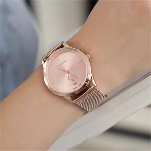 Reloj de malla con cinturón de aleación de moda, relojes Unisex para mujer, reloj de cuarzo de estilo minimalista, relojes saat femeninos para mujer