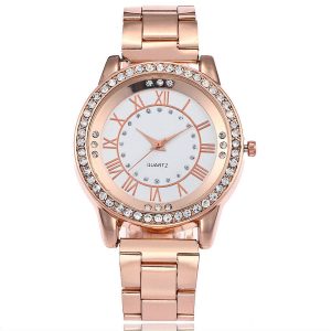 Marca Vansvar, reloj de oro rosa, vestido de lujo para mujer, reloj de cuarzo con diamantes de imitación, relojes de pulsera informales de acero inoxidable para mujer, reloj femenino
