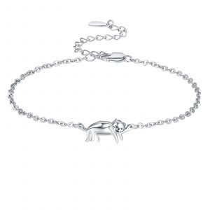 Pulseras de gato para mujer, de plata de ley, pulseras de gatito, hipoalergénicas, lindas joyas de gato para amantes de los gatos, cadena ajustable