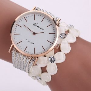 Reloj de flores de Ginebra a la moda, vestido elegante para Mujer, pulsera de cuarzo, Reloj de pulsera para Mujer con diamantes de cristal, Reloj de regalo para Mujer