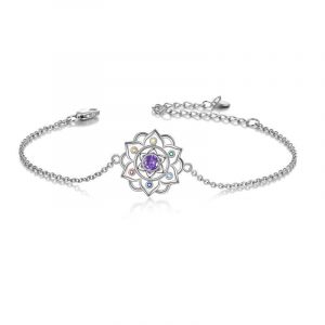 Pulsera con colgante de loto de yoga chakra en plata de ley
