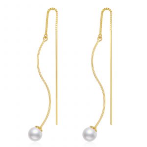 Pendientes largos de plata de ley con perlas colgantes para mujer