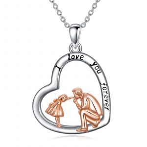 Collar con colgante de corazón de plata de ley S925, regalo para hija de papá e hija, joyería I Love You Forever