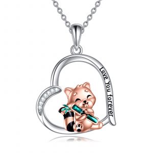 Collar de plata de ley con diseño de panda rojo, diseño de panda rojo, colgante de bambú, joyería para mujeres y niñas